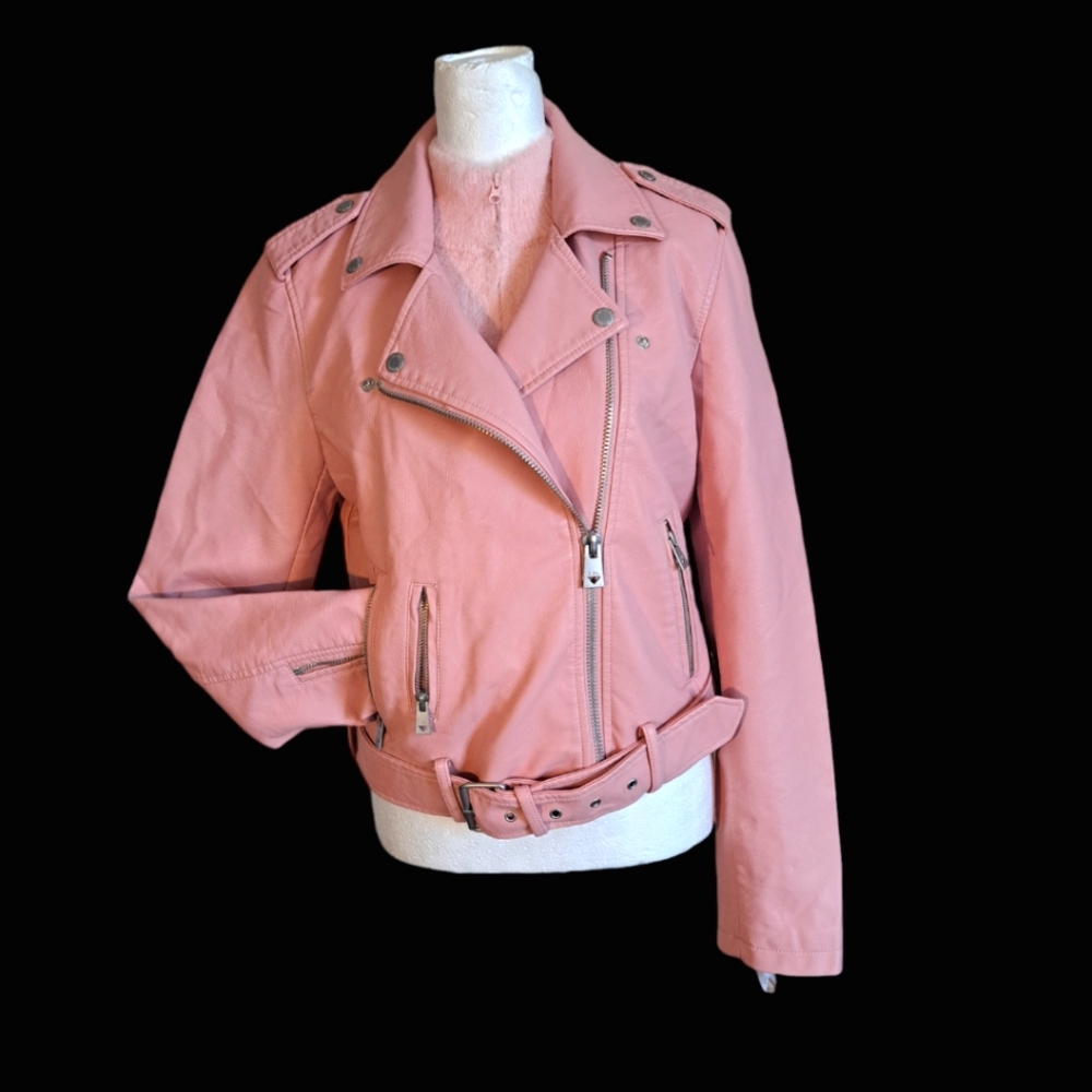 2 for 1 🎀🎀🎀BABY PINK FAUX LEATHER AND PINK ZIP UP CARDI COMBO! 🎀🎀🎀🎀 Sz SM - Picture 3 of 9